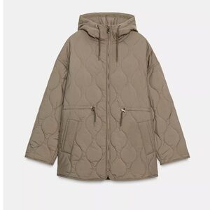 Zara WATER REPELLENT HOODED
PUFFER JACKET khaki